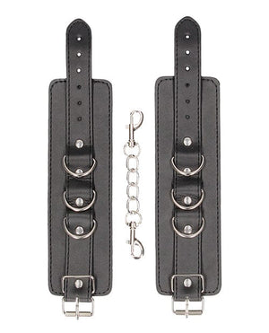 Shots Ouch Black & White Bonded Leather Hand/Ankle Cuffs - Black Bondage Blindfolds & Restraints