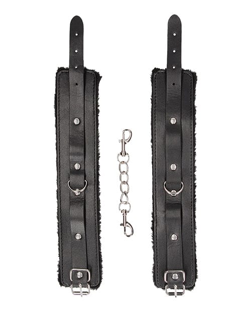 Shots Ouch Black & White Plush Bonded Leather Ankle Cuffs - Black Bondage Blindfolds & Restraints