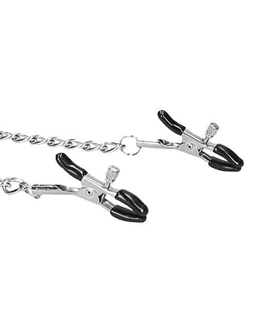 Shots Ouch Black & White Velcro Collar w/Nipple Clamps - Black Bondage Blindfolds & Restraints