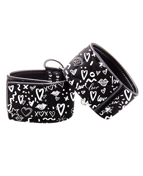 Shots Ouch Love Street Art Fashion Printed Ankle Cuffs - Black Bondage Blindfolds & Restraints