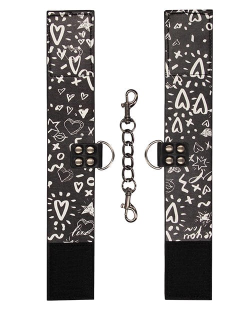 Shots Ouch Love Street Art Fashion Printed Ankle Cuffs - Black Bondage Blindfolds & Restraints