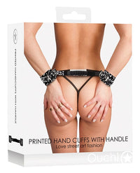 Shots Ouch Love Street Art Fashion Printed Handcuffs with Handle - Black: Durable, Stylish, and Playful Restraints