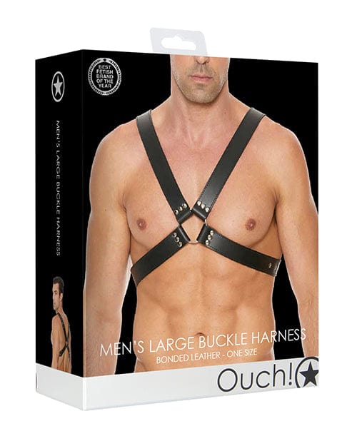 Shots Ouch Men's Large Buckle Harness - Black Bondage Blindfolds & Restraints