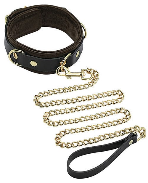 Spartacus Collar & Leash - Brown Leather w/Gold Accent Hardware Bondage Blindfolds & Restraints