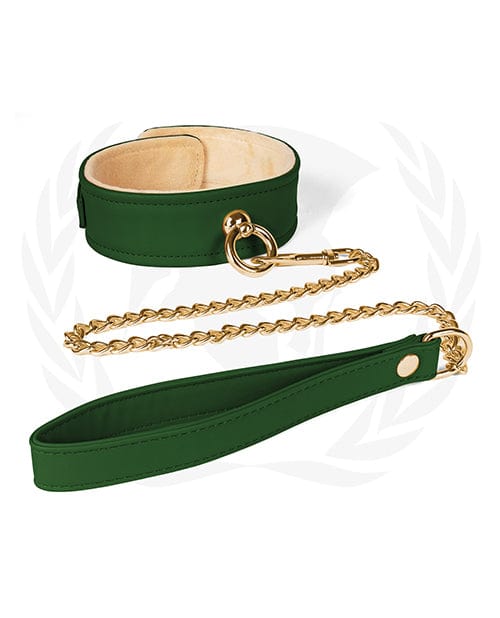 Spartacus Plush Lined Pu Collar & Chained Leash Green Bondage Blindfolds & Restraints