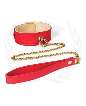 Spartacus Plush Lined Pu Collar & Chained Leash Red Bondage Blindfolds & Restraints