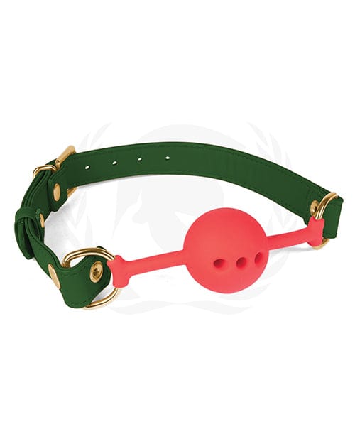 Spartacus Silicone Ball Gag w/Green PU Straps - 46 mm Bondage Blindfolds & Restraints