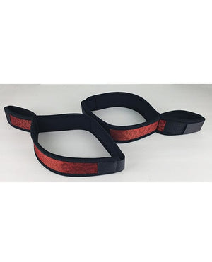 Spartacus Wrist To Thigh Cuffs - Neoprene Red Bondage Blindfolds & Restraints