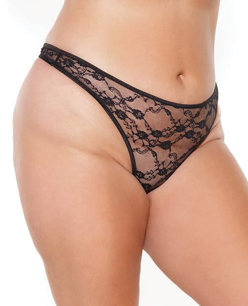 Stretch Lace High Leg Thong Black OS/XL Lingerie - Plus/queen - Hanging