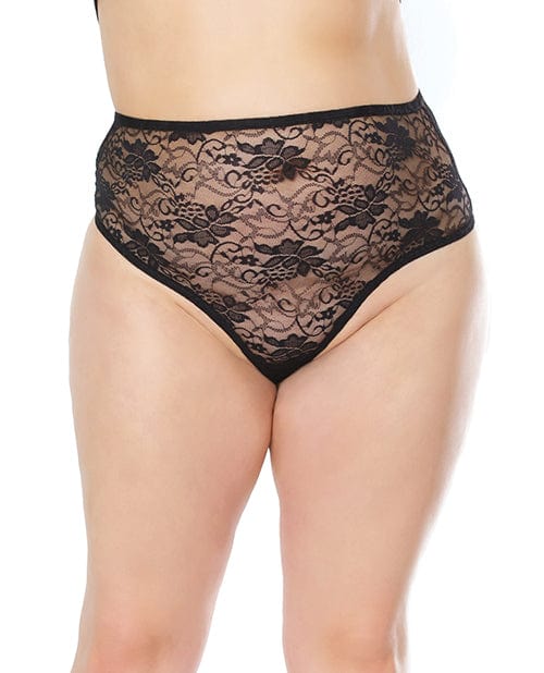 Stretch Lace High Waist Thong Black OS/XL Lingerie - Plus/queen - Hanging