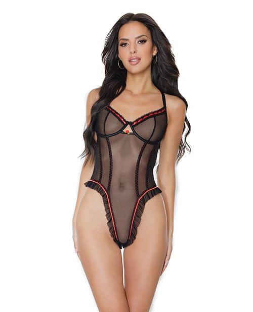 Stretch Mesh Underwire Teddy w/Ribbon Detail Lingerie