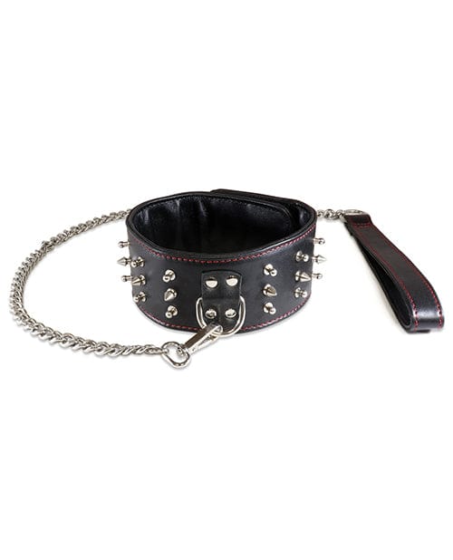 Sultra Lambskin 2 1/2" Studded Collar w/24" Chain - Black Bondage Blindfolds & Restraints