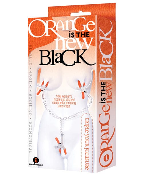The 9's Orange is the New Black Triple Your Pleasure Clamps & Chain Bondage Blindfolds & Restraints