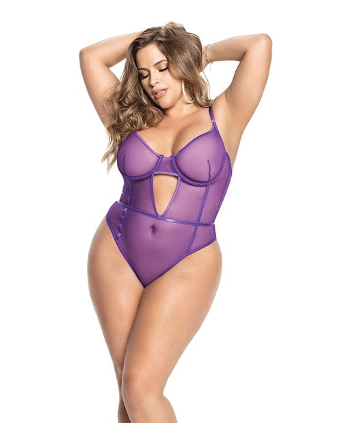 Underwire Sheer Mesh Teddy W/adjustable Straps & Crotch Closure Orchid 1x/2x Lingerie - Plus/queen - Packaged