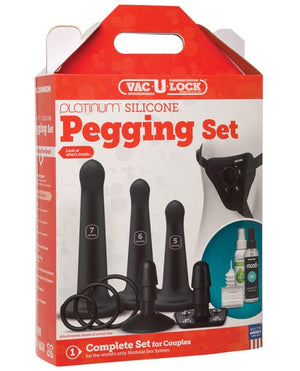 Vac-U-Lock Silicone Pegging Set - Black Dongs & Dildos