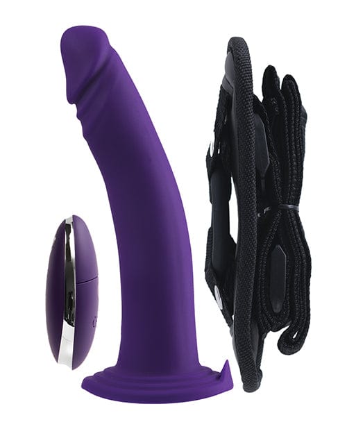VeDO Diki Rechargeable Vibrating Dildo w/Harness - Deep Purple Strap Ons