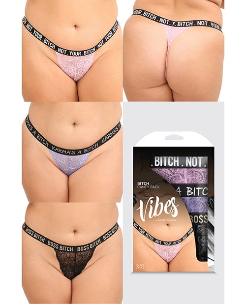 Vibes Bitch 3 Pack Lace Panty Assorted Colors QN Lingerie - Plus/queen - Packaged