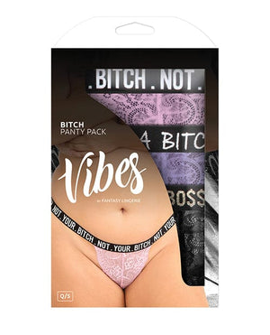Vibes Bitch 3 Pack Lace Panty Assorted Colors QN Lingerie - Plus/queen - Packaged