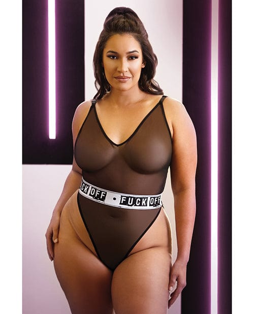 Vibes Fuck Off Mesh Playsuit Black QN Lingerie - Plus/queen - Packaged