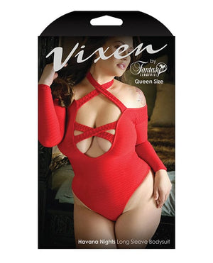 Vixen Havana Nights Long Sleeve Bodysuit w/Snap Closure Red QN Lingerie - Plus/queen - Packaged