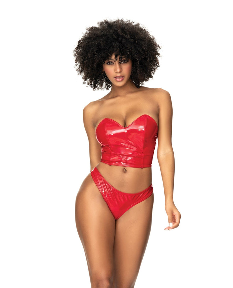 Wet Look Two In One Babydoll Red Lingerie