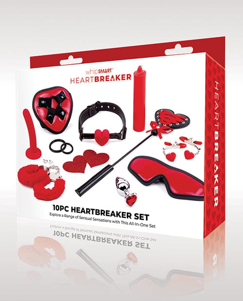 WhipSmart Heartbreaker 10 pc Set - Black/Red Bondage Blindfolds & Restraints