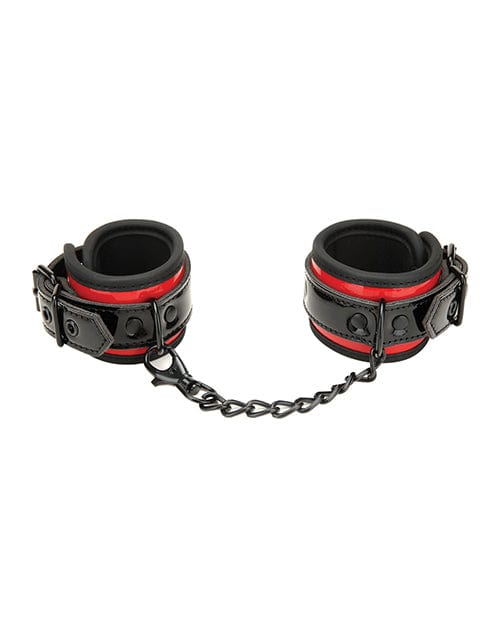 WhipSmart Heartbreaker Deluxe Buckle Love Cuffs - Black/Red Bondage Blindfolds & Restraints