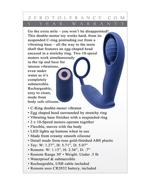 Zero Tolerance Extra Mile C Ring Vibrator - Blue Anal Products